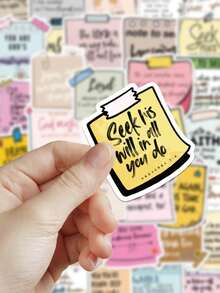 50pcs Inspirational Quote Stickers For Decorating Planner, Diary, Scrapbook, Notebook, Luggage, Guitar, Skateboard, Manual, Tablet, Water Bottle, Phone - Multicolor - View 2