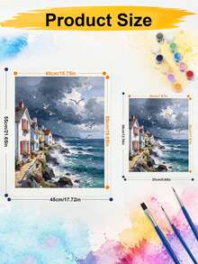 مجموعة الرسم بالأرقام DIY، مناظر طبيعية ساحلية لبيوت القرية على شاطئ البحر والمحيط، لوحة زيتية مرسومة يدويًا، ديكور جداري منزلي هدية - A - مشاهدة 5