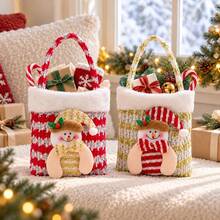Embroidered Christmas Gift Bag, Personalized Santa And Snowman Tote, Custom Name Holiday Treat Bag For Kids, Christmas Eve Gift - Multicolor - View 5