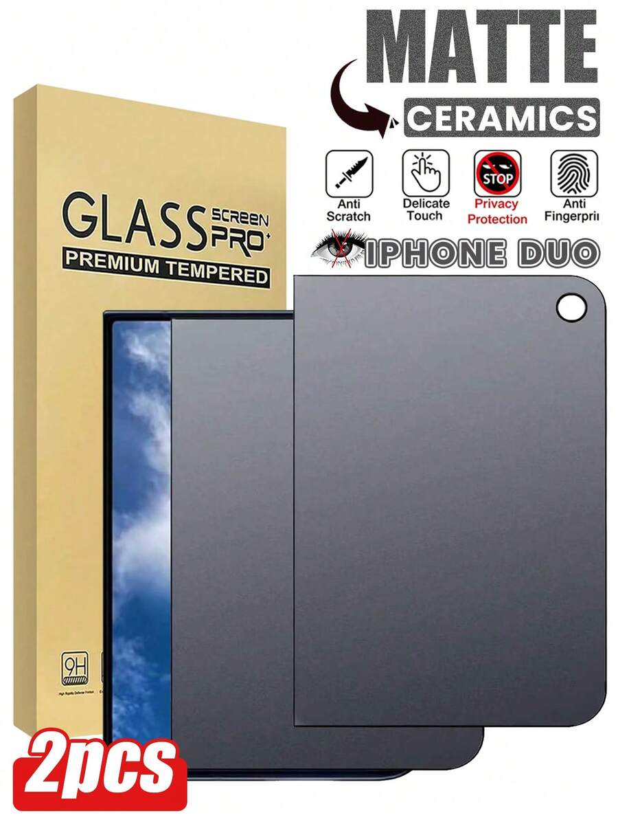 2pcs Matte Privacy Screen Protector, Compatible With IPhone Duo Soft Film Material, Non-Glass, Full Coverage, Anti-Peeping, Anti-Theft, Anti-Glare, Ceramic Film, Anti-Fingerprint, Compatible With Phone Cases. Compatible With IPhone 18 Pro Max/ 17 Pro Max, 17 Air, 16 Pro Max/16 Pro/16 Plus/16/15 Pro Max/14 Pro Max/13 Mini/12/11/XS Max/XR/8 Plus/7 Plus. - Black - View 1