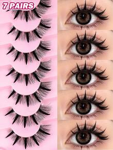 MAANGE 5/7 Pairs Natural Style Mixed-Feel False Eyelashes, Transparent Stem Thick Tail Camellia Cartoon Design, Japanese & Korean Style Cosplay Eyelashes, Women's Gift - Multicolor - View 14