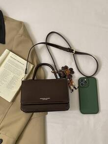 Women's Mini Crossbody Bag, Handbag, Solid Color Faux Leather, Top Handle, Detachable Shoulder Strap, Vintage Style, Autumn/Winter Daily Wear (Accessories Not Included) - Coffee - View 5