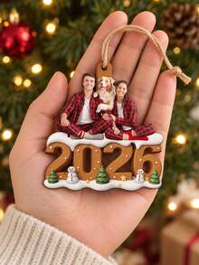 1pc Custom Photo 2026 Family Christmas Ornament, Personalized Family Xmas Tree Hanging Decor, Snowman And Pine Tree Design,Holiday Gift For Family - Multicolor - View 2