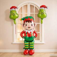 Universal 3pcs 120cm Large Standing Cartoon Elf With TheGrinch Head Cartoon Christmas Party Decoration Balloon Set (Ribbon Not Included) - View 3
