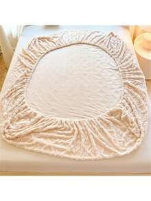 1pc Thickened Warm Fitted Sheet, Autumn/Winter Bed Protector Cover, Anti-Slip Fitted Sheet (Pillowcase Not Included) - Beige - View 8
