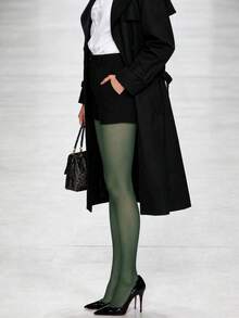 Women's Dark Green Ultra Sheer Tights, Lightweight See-Through Pantyhose, Forest Green Stockings For Christmas Party, Night Out & Winter Outfits - Multicolor - View 6