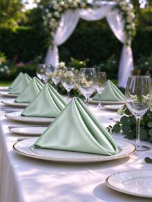 6pcs/12pcs/24pcs Sage Green Soft Satin Napkins, Square Silky Napkins, Suitable For Wedding, Banquet, Home Kitchen, Hotel, Birthday, Party, Baby Shower, Event Table Decor - Sage Green - View 2