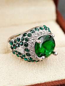 1pc Men's Business Fashion Luxury Noble Full Rhinestone Sparkling Ring Wedding Engagement Party Jewelry Gift - Green - View 4