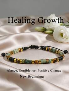 YAUKIA Bohemian Triple African Turquoise Healing Bracelet,Tiger Eye Obsidian Beaded Bracelet,Confidence Positive Change, Stackable Adjustable Jewelry Gift - Multicolor - View 3