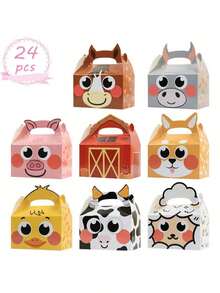 24PCS Farm Animal Theme Birthday Party Favor Boxes for Candy Trts and Goodies Perfect for Barnyard-Themed Celebrations Kiten Preservation Home Storage and arming Home Decor Enhancements - Multicolor - Ver 10