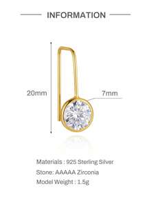 Tysoendlay 1Pc S925 Sterling Silver Geometric Textured Pave Flat Back Stud Earring, Gold Tone, Helix Cartilage Piercing For Women Girls, Daily Gift - Gold - View 11