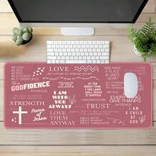 1pc Pink Religious Text Pattern Large Extended Gaming Mouse Pad, Non-Slip Rubber Base, Stitched Edge Design, Keyboard Mouse Desk Mat, Suitable For Gaming, Office, Study, Great Gift - View 7