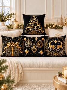 shangxia 4PCS--Luxury Christmas Pattern Printed Pillow Covers, Gift Box Christmas Tree & Deer Decor Colorful Balls Living Room Sofa Holiday Soft Decor Cushion Covers--Pillow Inserts Not Included - Multicolor - View 10