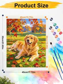DIY Paint By Numbers Kit, Golden Retriever In Autumn Maple Leaf Scenery, Hand-Painted Oil Painting, Home Wall Decor Art Gift - A - View 6