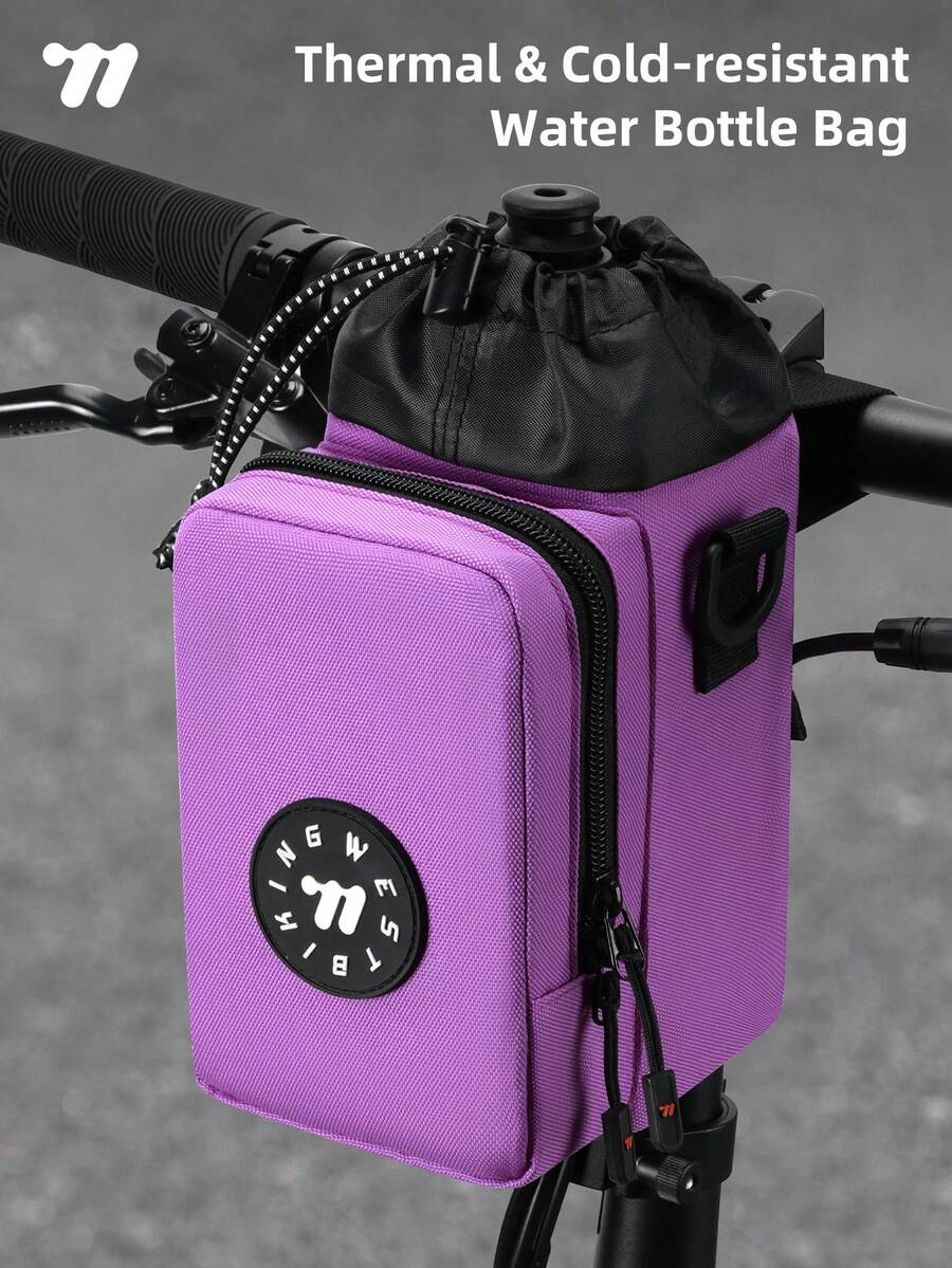 WEST BIKING Bicycle Water Bottle Bag Can Be Worn Crossbody Drawstring Insulated Portable Water Bottle Storage Bag Foldable Front Frame Bike Bag - Multicolor - View 1