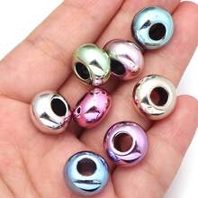 30pcs Acrylic Electroplated Metallic Color Large Hole Wheel Beads, Suitable For DIY Necklace, Bracelet, Beaded Pendant, Keychain And Other Decorative Accessories - Metallic Color - View 5