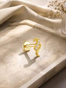 Tysoendlay 1Pc S925 Sterling Silver Geometric Textured Pave Flat Back Stud Earring, Gold Tone, Helix Cartilage Piercing For Women Girls, Daily Gift - Gold - View 6