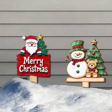 Christmas Garden Stake Decor 2pcs/Set Acrylic Santa Claus Outdoor Lawn Snow Ground Insert - A - View 2