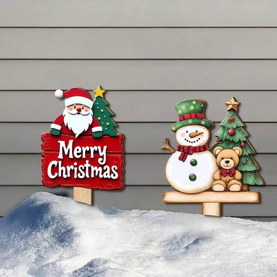 Christmas Garden Stake Decor 2pcs/Set Acrylic Santa Claus Outdoor Lawn Snow Ground Insert