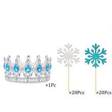 1pc/40pcs/41pcs/Set Happy Birthday Cake Topper Set, Silver Blue Glitter Snowflake Cupcake Decor, Winter Birthday Party Cake Decoration, Birthday Party Supplies - Multicolor - View 6