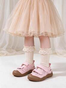 1 Pair Toddler Girls Closed Toe Mesh Sandals, Double Hook And Loop Strap Round Protective Toe Non Slip Rubber Sole Kids Summer Outdoor Shoes - Pink - View 2