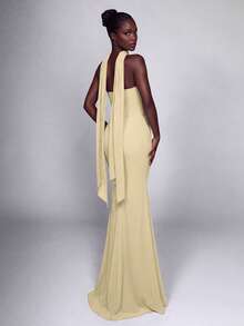 Elegant Strapless Strappy Ruched Mermaid Long Dress, Slim Fit Silhouette, Suitable For Photography, Beach Vacation, Resort, Formal Dinner - Light Yellow - View 2