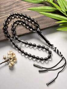 1pc 45-Bead Tasbih Prayer Beads, Transparent Burgundy & Ice Black Faux Crystal Style, Handmade Tassel Tail, Islamic Portable Prayer Beads Gift - Multicolor - View 1