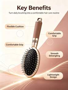 1pc Anti-Static Detangling Comb, Curly Hair Comb, Scalp Massage, Hair Styling Rib Comb, Multi-Function Air Cushion Comb, Unisex Curved Comb - Mocha Brown - View 6