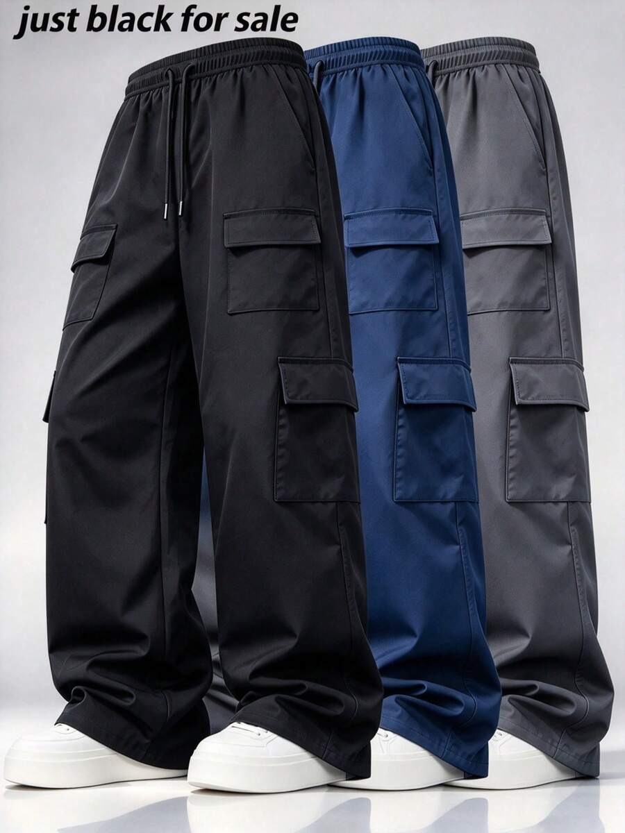 Spring/Autumn Straight Leg Pants For Men, Lightweight, Durable, Wrinkle-Resistant, Breathable - Black - View 1