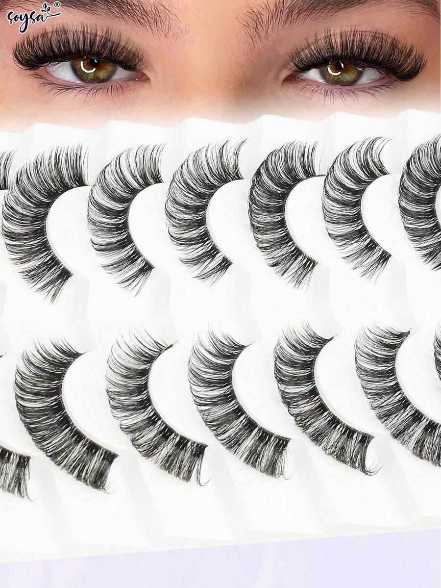Thick 3D Clear Band Russian Strip Lashes 16mm Natural Soft Faux Mink ...