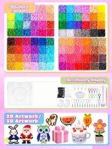 24/48/72 Colors Perler Beads 2.6mm Bead Craft Kit, Includes 1 Pegboard, Ironing Paper, Keychain, Tray, Tweezers, Suitable For DIY Jewelry, Pixel Art, Handicraft Decoration And Creative Projects, Christmas Gift - Multicolor - View 9