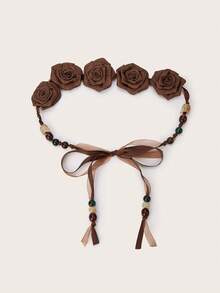 1pc Bohemian Woven Waist Rope For Women, Retro Ribbon Belt, Versatile Decor Accessory For Dresses - Multicolor - View 2