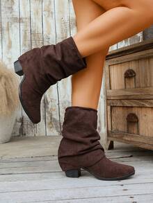 Women's Thick Heel Short Ankle Boots, Soft Sole Slim Fit Vintage Style Ankle Boots, Suitable For Autumn/Winter Wear - Coffee Brown - View 5
