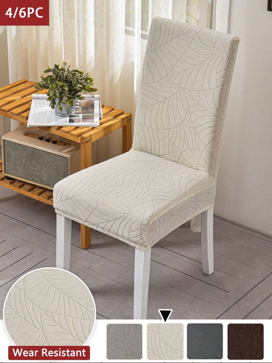 4/6pcs Jacquard Leaf Thickened Elastic Restaurant Chair Slipcovers Spandex Anti-Dirty Stool Cover Home Decoration