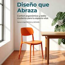 Stackable Plastic Dining Chair, One-Piece PP Construction, Ergonomic Design, No Assembly Required, Suitable For Terraces And Commercial Spaces - Orange - View 2