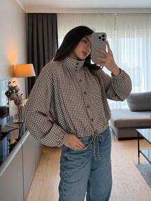 Women's Plaid Casual Versatile Everyday Long Sleeve Jacket - Coffee Brown - View 8
