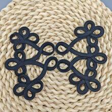 Black Christmas Tree Chinese Frog Button, 1 Pair Handmade Woven Chinese Knot Frog Button, Three-Leaf Connected Frog Button Suitable For Cheongsam And Tang Suit Decoration DIY Clothing Sewing Accessories - A - View 4