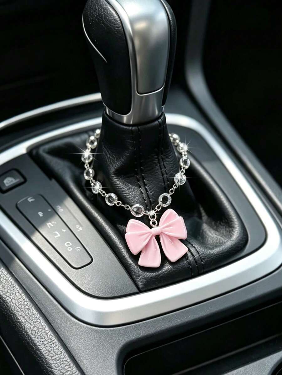1pc Bow Pendant Crystal Chain Car Gear Shift Steering Wheel Decoration, Exquisite Creative Car Interior Accessory For Women - A - View 1