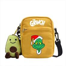 The Grinch 300pcs/Christmas Green Monster Small Square Bag New Cute Shoulder Bag Colorful Simple Canvas Zipper Print Crossbody - Multicolor - View 9