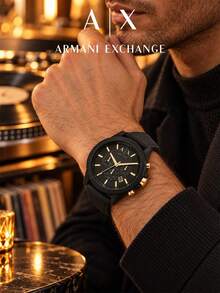 Armani Exchangeae Quartz Movement, Tali Silikon, Casing Resin dan Dial Hitam Jam Tangan Pria Modis, Cocok untuk Pemakaian Sehari-hari, Pertemuan dan Acara Lainnya - Hitam - View 6