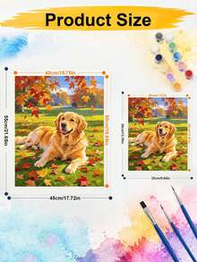 DIY Paint By Numbers Kit, Golden Retriever In Autumn Maple Leaf Scenery, Hand-Painted Oil Painting, Home Wall Decor Art Gift - A - View 5