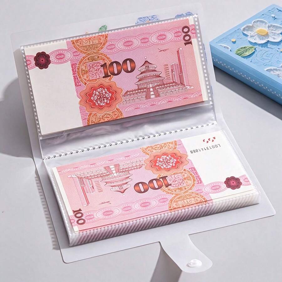 A6 Oil Painting Floral Money Saving Binder, 50 Sheets 100 Pockets Double Sided Cash Storage Album, Flower Pattern Button Closure Photo Card Holder, Cash Organizer Wallet For Budget Saving, Bill & Banknote Collection Book - View 1