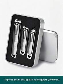 Premium Stainless Steel Nail Clipper 3 Pieces Set, Anti-Splash Design Sharp Nail Clippers, Metal Storage Box, Men's And Women's Manicure Tool Set - Silver - View 8