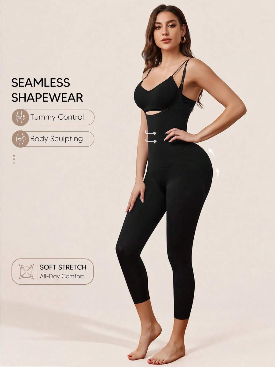 Suprenx Women's Solid Perforated Minimalist Fitted Jumpsuit, Casual Everyday Wear - Black - View 1