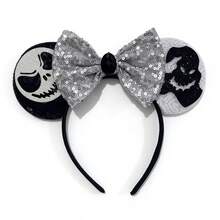 Disney Ear Headband, Glitter Sequin Bow Halloween Costume Headband, Gothic Skull Cosplay Accessory - Multicolor - View 5