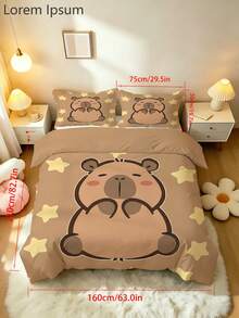 2/3pcs Cartoon Capybara Duvet Cover Set, Single/Double/Queen/King Bedding Set, 3D Printed Cartoon Bedding, Suitable For Girls, Children, Teenagers, 1 Duvet Cover + 1/2 Pillowcases, All Seasons, Zipper Closure (No Filling), 100% Polyester - Multicolor - View 11