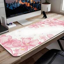1pc Pink Cherry Blossom Pattern Large Extended Gaming Mouse Pad, Non-Slip Rubber Base, Stitched Edges, Keyboard & Mouse Desk Mat, Suitable For Office, Home, Gaming, Study, Exquisite Gift - View 3