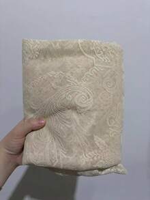 1件新款法式奢华花卉蕾丝花边窗帘薄纱，节日装饰 - 米色 - 查看 11