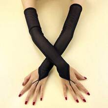 1 Pair Solid Color Polyester Lace Fingerless Arm Warmers, Elegant Party Performance Outfit, Suitable For Birthday Party, Show Off, Good Evening, All Seasons, Halloween - Multicolor - View 9