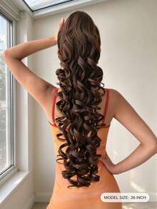 HEYPINK 26 Inch Long Brown Natural Wavy Heat-Resistant Fiber Synthetic Ponytail Hair Clip, Suitable For Women's Daily And Party Use, Halloween - Mocha Brown - View 3